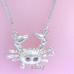 Crab Necklace Made In Sterling Silver With Ruby