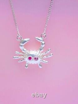 Crab Necklace Made In Sterling Silver With Ruby