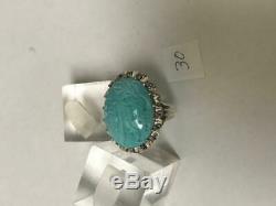 Custom Design Hand Made Men's Silver Ring With Genuine Carved Persian Turquoise