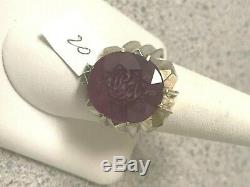 Custom Hand Made Carve Cut Design Men's Silver Ring, Large Genuine Red Ruby