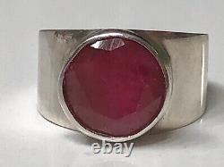 Custom Hand Made Opaque Round Red Ruby Solitaire Ring, Sterling Silver 925