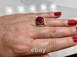 Custom Hand Made Opaque Round Red Ruby Solitaire Ring, Sterling Silver 925