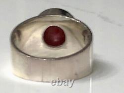 Custom Hand Made Opaque Round Red Ruby Solitaire Ring, Sterling Silver 925