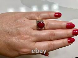 Custom Hand Made Opaque Round Red Ruby Solitaire Ring, Sterling Silver 925