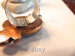Custom Hand Made Sterling Silver & Copper Big Chunky Labradorite Ring Sz 7.5