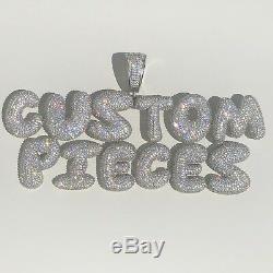 Custom Made Bubble Graffiti Letters Pendant 925 Silver Diamond W. Tennis Chain