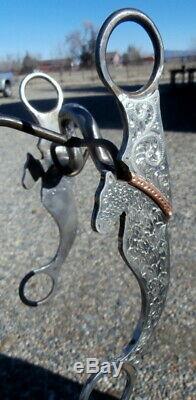 Custom Made Engraved Sterling Silver Horse Head Curb Bit by Stanfill