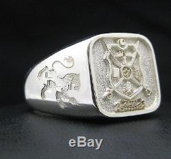 Custom Made Family Crest Signet Ring Cushion 14mm Sterling Silver 925 By Joller