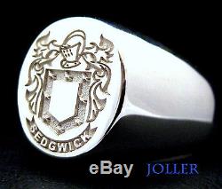 Custom Made Family Crest Signet Ring Engraved Sterling Silver By Joller