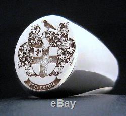 Custom Made Family Crest Signet Ring Engraved Sterling Silver By Joller