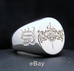 Custom Made Family Crest Signet Ring Engraved Sterling Silver By Joller