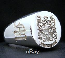 Custom Made Family Crest Signet Ring Engraved Sterling Silver By Joller