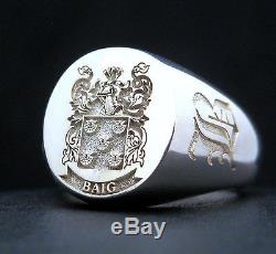 Custom Made Family Crest Signet Ring Engraved Sterling Silver By Joller