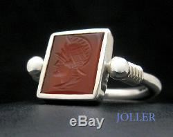 Custom Made Rotatable Signet Ring Gemstone Hand Engraved Solid Silver By Joller