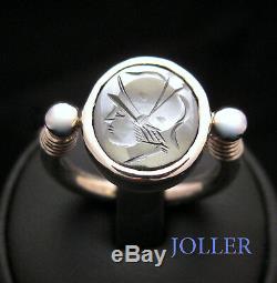 Custom Made Rotatable Signet Ring Gemstone Hand Engraved Solid Silver By Joller