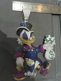 Custom-Made Scrooge McDuck Diamond Pendant Donald Duck Cartoon 14K White Gold FN