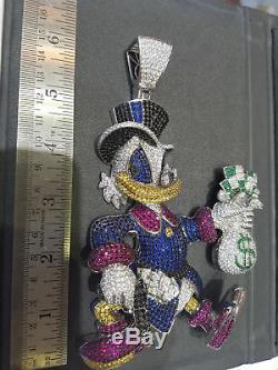 Custom-Made Scrooge McDuck Diamond Pendant Donald Duck Cartoon 14K White Gold FN