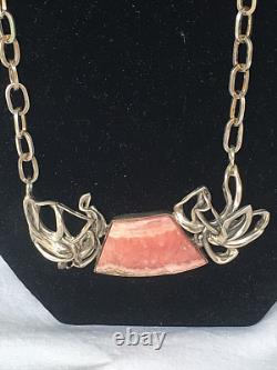 Custom Made Sterling Silver And Rhodochrosite Statment Necklace By Margo