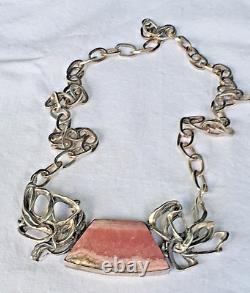 Custom Made Sterling Silver And Rhodochrosite Statment Necklace By Margo