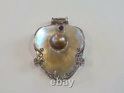 Custom Made Sterling Silver, Blister Pearl & Amethyst 2.75 Pendant