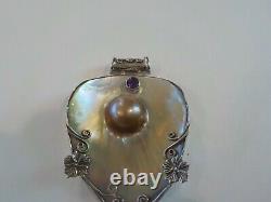 Custom Made Sterling Silver, Blister Pearl & Amethyst 2.75 Pendant