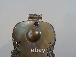 Custom Made Sterling Silver, Blister Pearl & Amethyst 2.75 Pendant