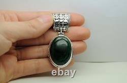 Custom Made Sterling Silver Extra Large Malachite Dot Pendant