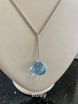 Custom Made Sterling Silver Facetted Genuine Blue Topaz Briolette Y-Necklace