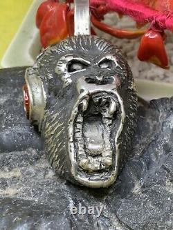 Custom Made Sterling Silver Gorilla Wearing Head Phone Pendent 39.5 Grams