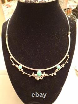 Custom Made Sterling Silver Necklace With Turquoise Stones Marked RMW'79