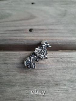 Custom-Made Sterling Silver Skull Pin, Chrome Hearts Gabor Deal Leather Loud
