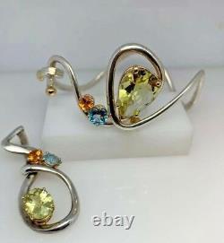 Custom Made Sterling Silver and Gold Quartz Bracelet and Pendant