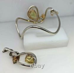 Custom Made Sterling Silver and Gold Quartz Bracelet and Pendant