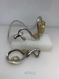 Custom Made Sterling Silver and Gold Quartz Bracelet and Pendant