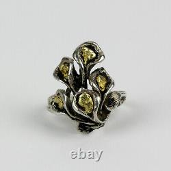 Custom Made Sterling Silver and Natural Gold Nugget Cala Lily Ring Size 5.5