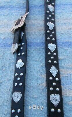 Custom Made Studded Sterling Silver Buckle Card Suit Horse Headstall withbit clips