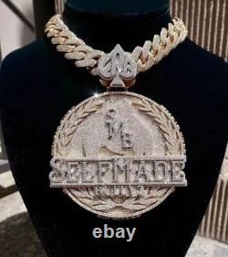 Custom Men's SELF-MADE Pendant 7 Ct Round Real Moissanite 925 Sterling Silver