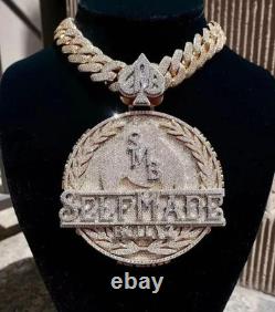 Custom Men's SELF-MADE Pendant 7 Ct Round Real Moissanite 925 Sterling Silver