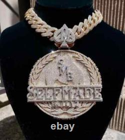 Custom Men's SELF-MADE Pendant 9Ct Round Real Moissanite 925 Silver Necklace