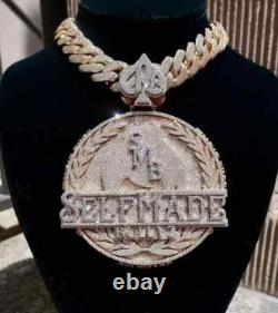 Custom Men's SELF-MADE Pendant 9Ct Round Real Moissanite 925 Silver Necklace