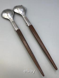 Custom made 2 piece Salad Set 13.5, Sterling Silver, Wood and Turquoise, Nice