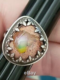 Custom made STERLING Mexican JELLY CANTERA FIRE BOULDER OPAL NATIVE RING Sz 8.75