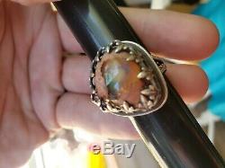 Custom made STERLING Mexican JELLY CANTERA FIRE BOULDER OPAL NATIVE RING Sz 8.75