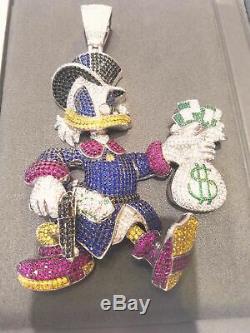 Custom-made Scrooge Mcduck Diamond Pendant Cartoon 14k White Gold Finish 180 Gm