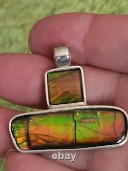 Custom made Sterling Silver Ammolite Pendant with 18 sterling. 925 snake chain