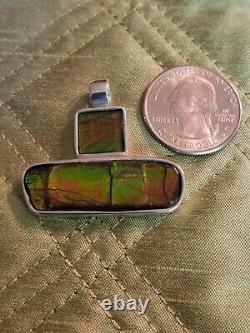 Custom made Sterling Silver Ammolite Pendant with 18 sterling. 925 snake chain