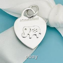 Customized Tiffany & Co Elephant Heart Tag Pendant Charm in Sterling Silver