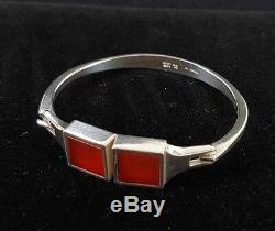 Danish silver bangle set with 2 square Cornelian stones and made by N. E. From