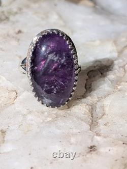 Deep Purple Amethyst Artisan Hand Made Sterling Silver Ring sz8.5. A28f