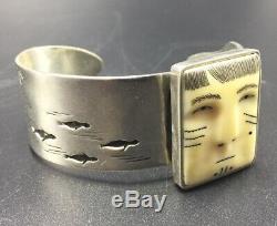 Denise Wallace Hand Made Sterling Silver Seal Hunt Design Fossil Cuff Bracelet